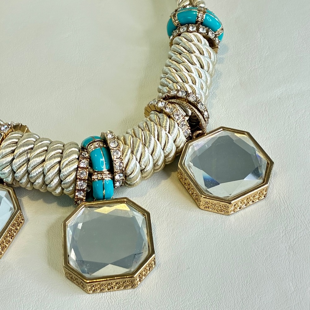 Chunky Statement Rope Necklace Rhinestone Faceted Mirror Pendants Gold Tone - Picture 13 of 16
